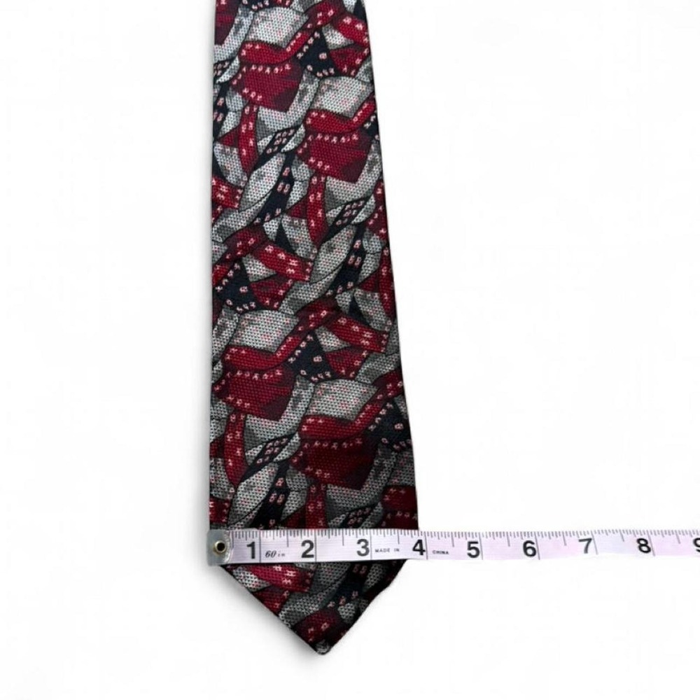 Vintage 80s Damon Red, Gray & Black Abstract Geometric Silk Tie - Picture 7 of 8